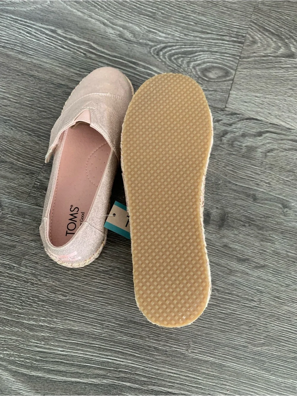 TOMS kids Rose Gold Metallic Espadrille Slip-Ons
